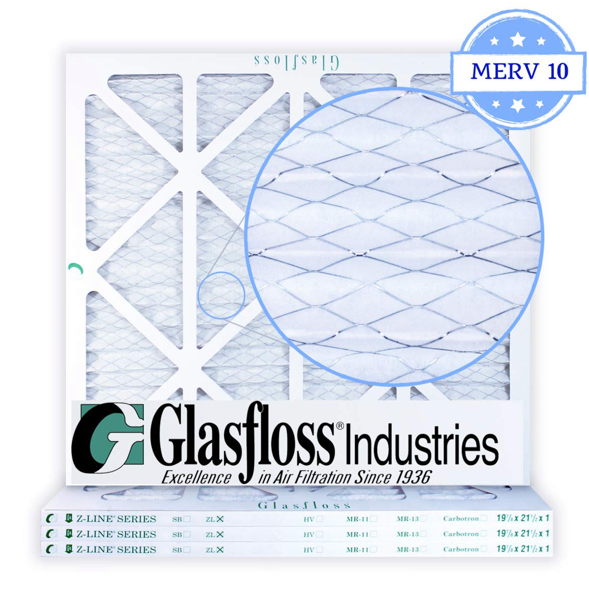 Glasfloss 19-7/8 x 21-1/2 x 1 MERV 10 Air Filters - Annual Pack (12)